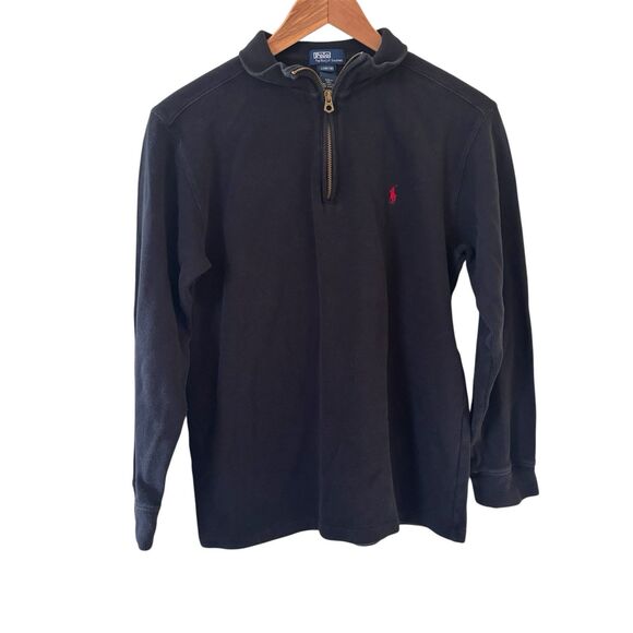 Polo Ralph Lauren Men Sweater Large 16/18 Blue 1/4 Zip Pullover Pony Logo Preppy - Picture 1 of 11
